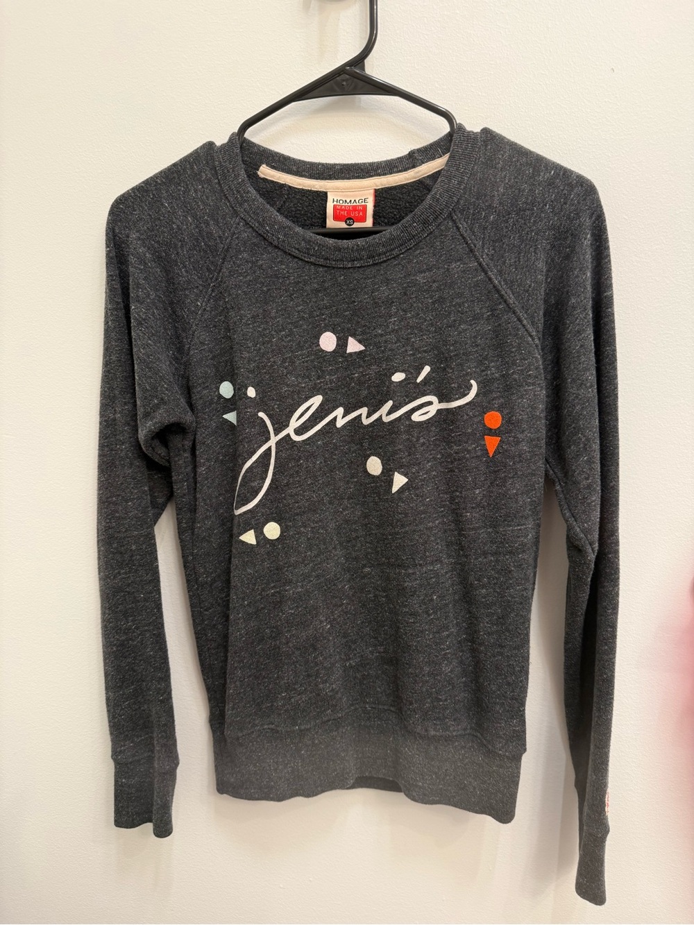 HOMAGE Dark Gray 'Jeni's' Graphic Crewneck with Pastel Accents size XS